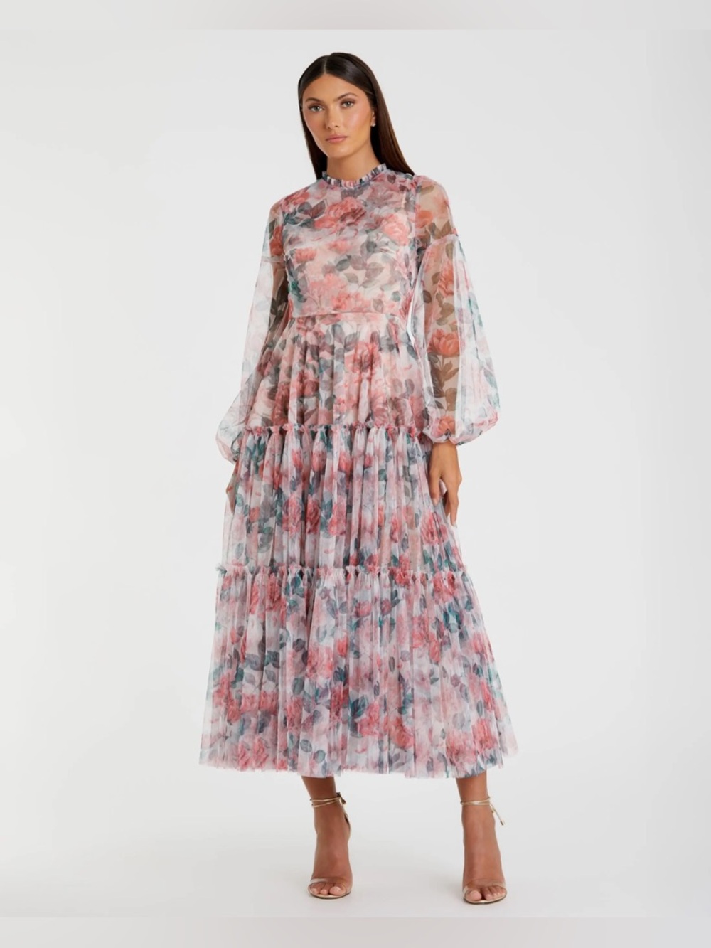 MAC DUGGAL
Multicolor Floral High Neck Balloon Sleeve Midi
Dress Size 8